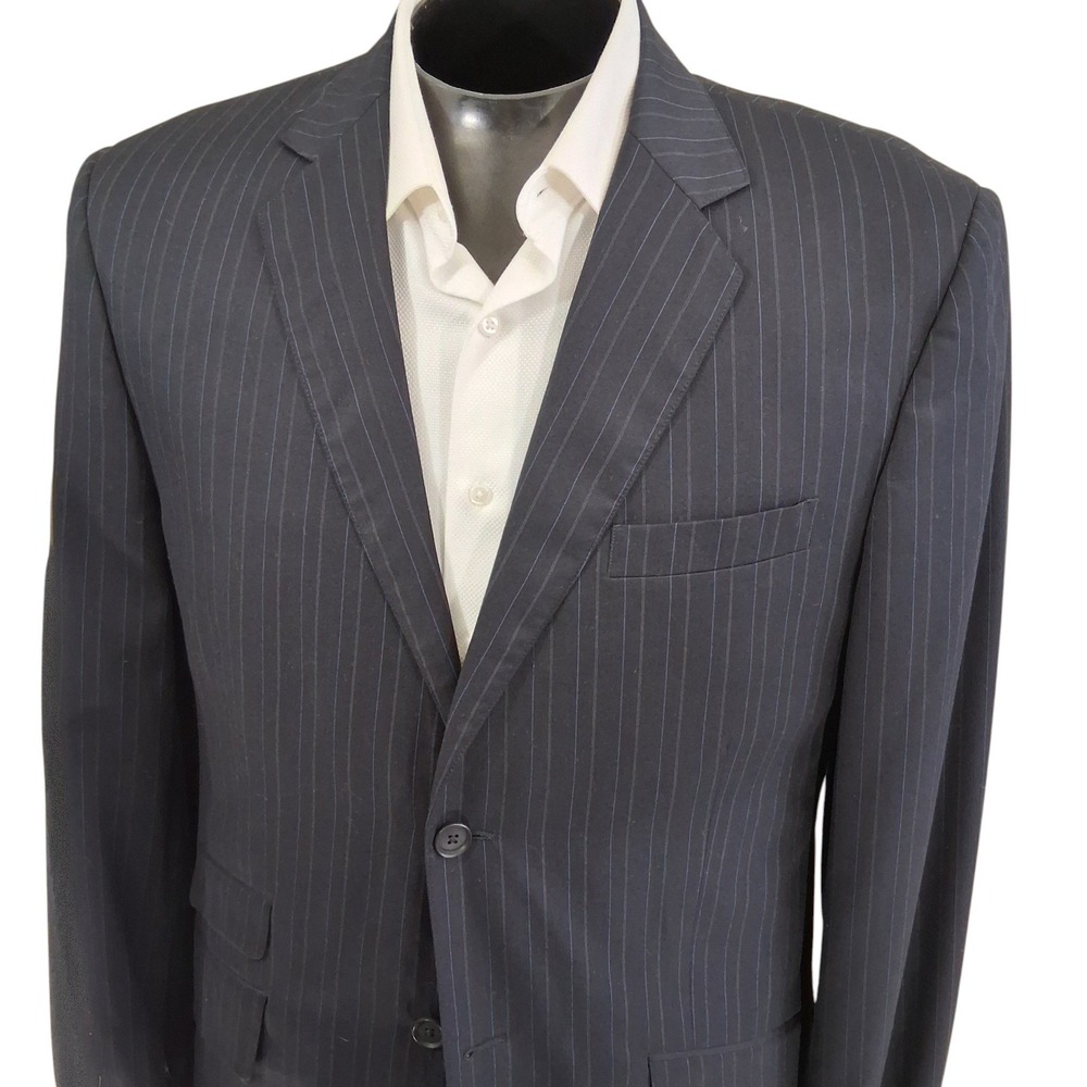 Calvin Klein Suit L (42R) 34x31 Navy Blue Pinstripe 2 Button Double Vent Modern